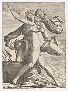 Neptune and Caenis by Johann Sadeler I|Cornelius Caymox|Bartholomeus Spranger