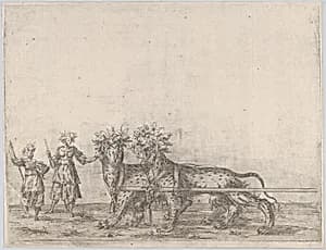 Procession, with two figures and two lions by Anonymous, German, 16th century
