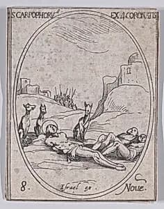 S. Carpophore et les 4 Saints Couronnés (St. Carpophorus and the 4 Crowned Saints), November 8th, from "Les Images De Tous Les Saincts et Saintes de L'Année" (Images of All of the Saints and Religious Events of the Year) by Israël Henriet|Jacques Callot