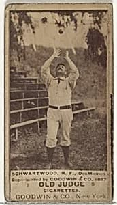 Schwartwood, Right Field, Des Moines Prohibitionists, from the Old Judge series (N172) for Old Judge Cigarettes by Goodwin & Company