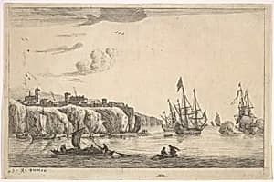 Seaport with Village on a Cliff by Reinier Nooms, called Zeeman