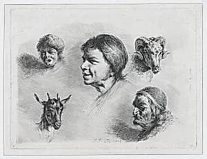 Study of Five Heads by Jean Jacques de Boissieu
