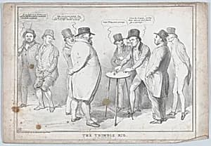 The Thimble Rig: "A Scene from the Derby" by John Charles Spencer, 3rd Earl Spencer|Edward John Littleton, 1st Baron Hatherton|Edward George Geoffrey Smith-Stanley, 14th Earl of Derby|Daniel O'Connell|Thomas McLean|Thomas Spring Rice, 1st Baron Monteagle|John Doyle|Charles Grey, 2nd Earl Grey