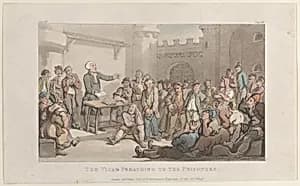 The Vicar Preaching to the Prisoners by Thomas Rowlandson|William Clowes|Oliver Goldsmith|Rudolph Ackermann, London