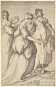 Three Haloed Female Figures
