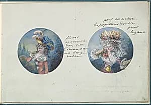 Two Costume Designs or Portrait Types by Anonymous, French, 18th century|Antoine Caire-Morand|Anonymous, French, 19th century