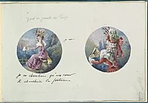 Two Costume Designs or Portrait Types by Anonymous, French, 18th century|Antoine Caire-Morand|Anonymous, French, 19th century