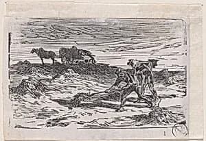 Two men farming by Charles Jacque|Jacques-Adrien Lavieille