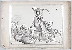 Van Amburgh. Outdone! by Henry John Temple, 3rd Viscount Palmerston|Isaac Van Amburgh|Constantine Henry Phipps, 1st Marquess of Normanby|William Lamb, 2nd Viscount Melbourne|Charles Christopher Pepys, 1st Earl of Cottenham|John Cam Hobhouse|Charles Grant, Baron Glenelg|John Doyle|Thomas McLean|Henry Richard Fox Vassall, 3rd Baron Holland|Henry George Grey, 3rd Earl Grey|Daniel O'Connell|Alfred Ducôte|Thomas Spring Rice, 1st Baron Monteagle|George William Frederick Howard, 7th Earl of Carlisle