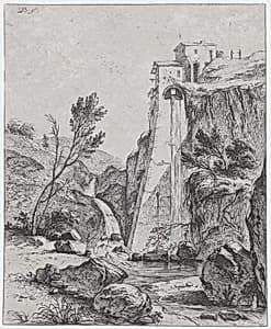 Waterfall after Breenberg by Jean Jacques de Boissieu|Bartholomeus Breenbergh