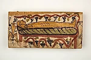 Coffin panel with painting of a bier by Unknown Artist
