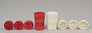 Draughtsmen (34) and cups (2) by Unknown Artist