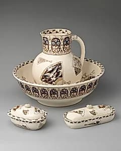 Ewer and basin, soap and brush boxes by Unknown Artist