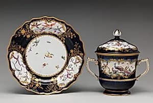 Two-handled bowl with cover by Chelsea Porcelain Manufactory