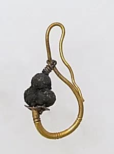 Earring, delta-shaped with beads by Unknown Artist