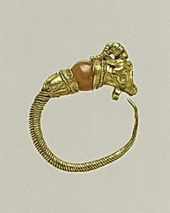 Gold earring with head of a goat by Unknown Artist