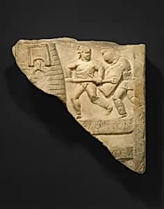 Marble relief fragment with gladiators by Unknown Artist