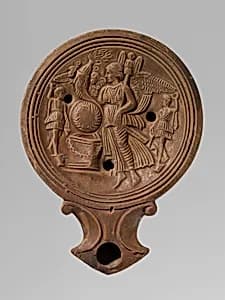 Terracotta oil lamp by Unknown Artist