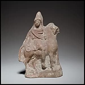 Terracotta statuette of a horse and rider by Unknown Artist