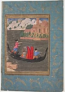 Aquatic Scene with Three Men in a Gondola by Unknown Artist