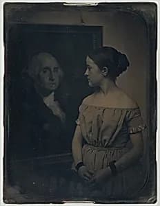 [Girl with Portrait of George Washington] by Albert Sands Southworth|Josiah Johnson Hawes|Southworth and Hawes