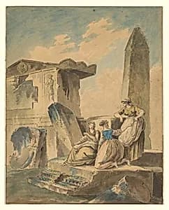 Three Young Girls by Ruins