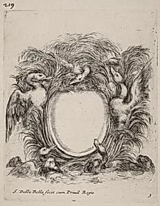 Cartouche with Ducks and Dogs by Stefano Della Bella