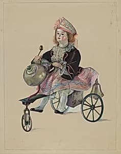 Doll on Velocipede by Mina Lowry