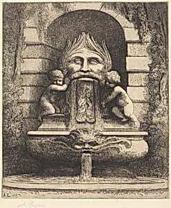 Fountain: Grotesque, Children and Basin (Une fountaine: Masque, enfants et bassin) by Alphonse Legros