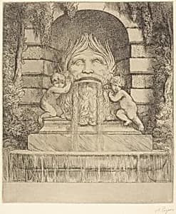 Fountain: Grotesque, Children and Basin (Une fountaine: Masque, enfants et bassin) by Alphonse Legros