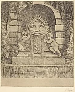 Fountain: Grotesque, Children and Basin (Une fountaine: Masque, enfants et bassin) by Alphonse Legros