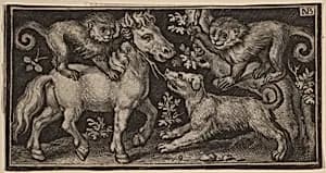 Horse with Two Monkeys and a Dog by Nicolaes de Bruyn