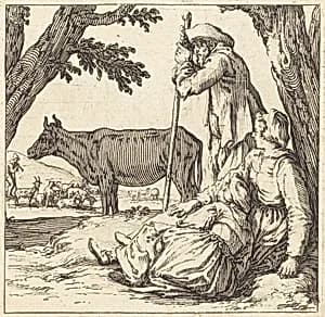 Peasant Couple with Cow by Jacques Callot