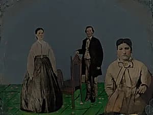 Portrait of Two Women and a Man by American 19th Century