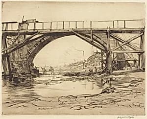 Repairing the Auld Brig, Ayr - No. 1 by Sir Muirhead Bone