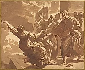 The Death of Sapphira by Follower of Jan de Bisschop, after Guercino