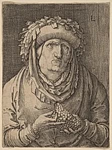The Old Woman with Grapes by Lucas van Leyden