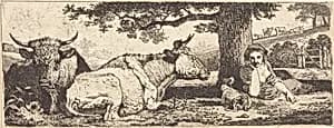Two Cows and a Woman Lying Down by Jean-Louis Demarne