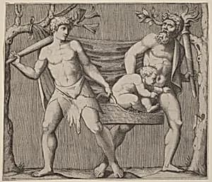 Two Fauns Carrying a Child by Marcantonio Raimondi