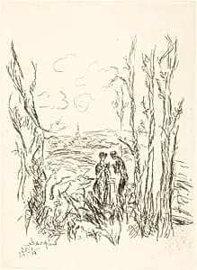 Two Figures between Trees