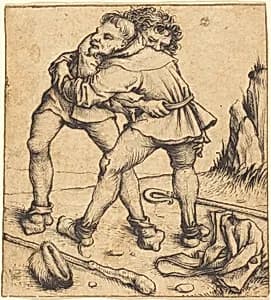 Two Peasants Fighting by Master of the Housebook