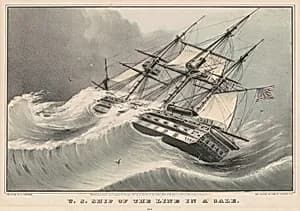 U.S. Ship of the Line in a Gale by Nathaniel Currier