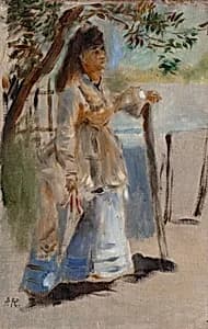 Woman by a Fence by Auguste Renoir