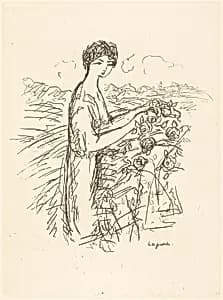 Woman Standing beside a Rosebush