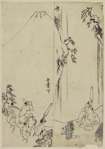Ruiter met gevolg en de begroeting van daimyo by Katsushika Hokusai