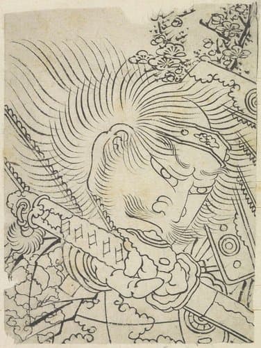 Hoofd van een samoerai onder kersenbloesem by Katsushika Hokusai