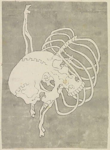 Schedel en een ribbenkast by Katsushika Hokusai