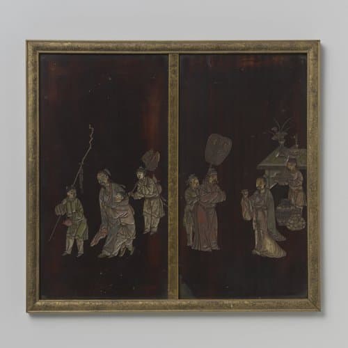 Lakpaneel met Chinese figuren by anonymous