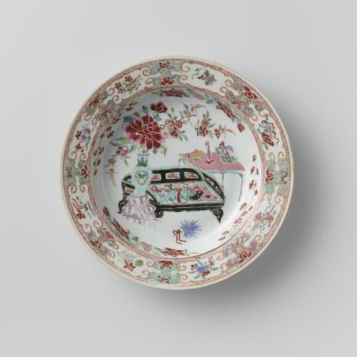 Soupplate with precious objects and flower sprays by anonymous