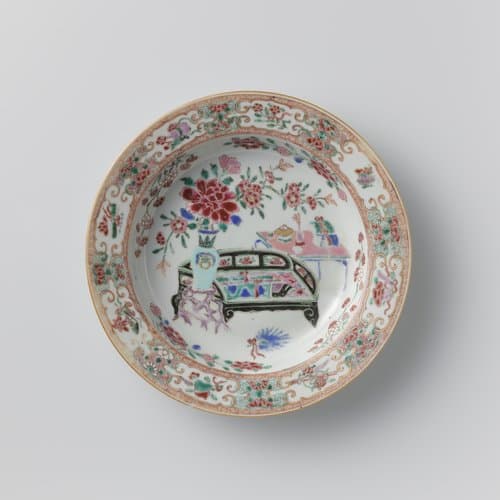 Soupplate with precious objects and flower sprays by anonymous